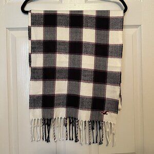 Hollister Women's Plaid Pink Navy White Fringe Accent Long Scarf Wrap Logo Y2K